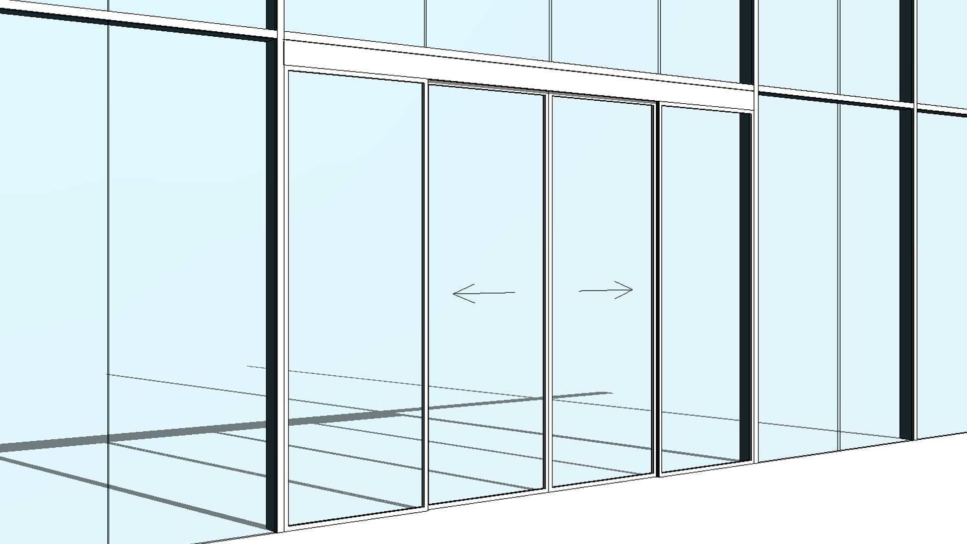 Curtain Wall Automatic Double Sliding Door 3D model_1