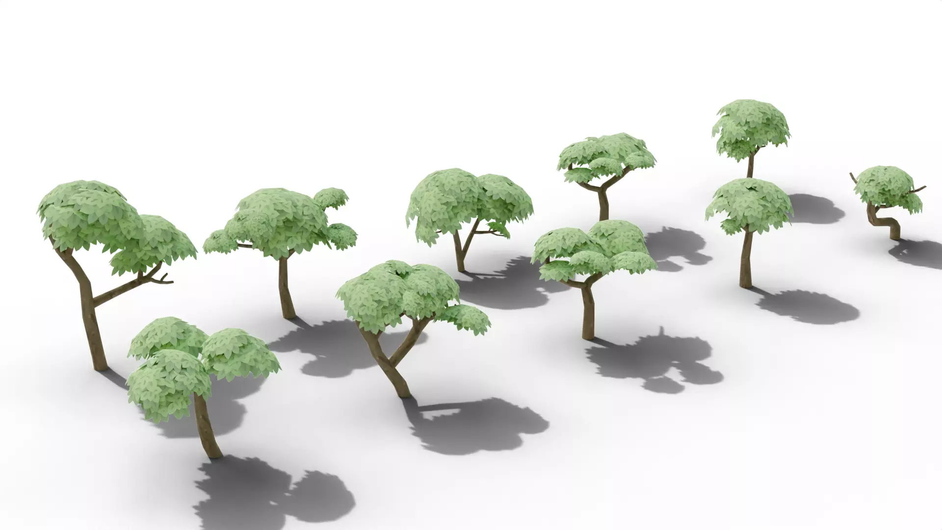 10 Stylized low poly trees Low-poly 3D model_0