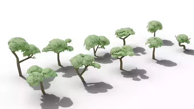 10 Stylized low poly trees Low-poly 3D model