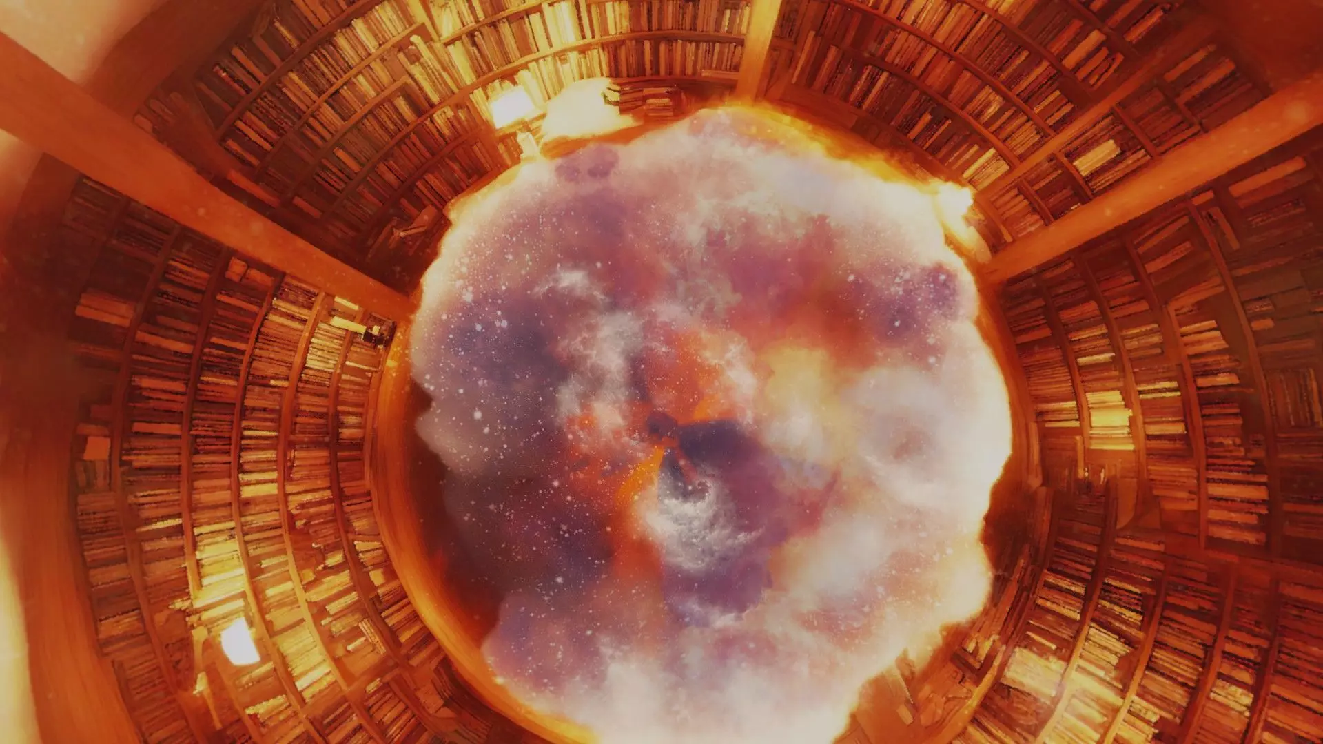 8k magic attic library with cosmic clouds 360 VR sky background Low-poly 3D model