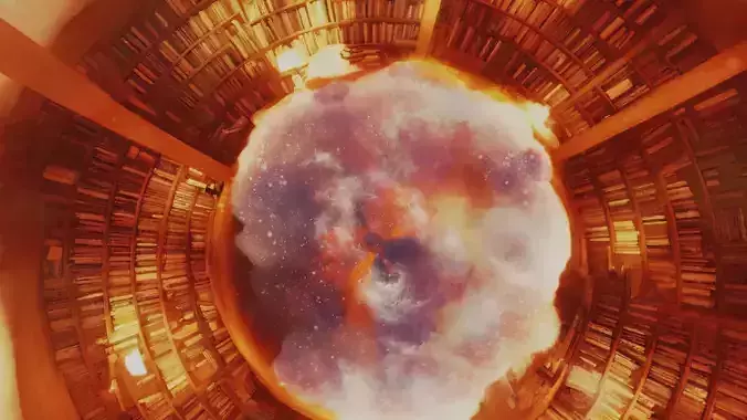 8k magic attic library with cosmic clouds 360 VR sky background Low-poly 3D model