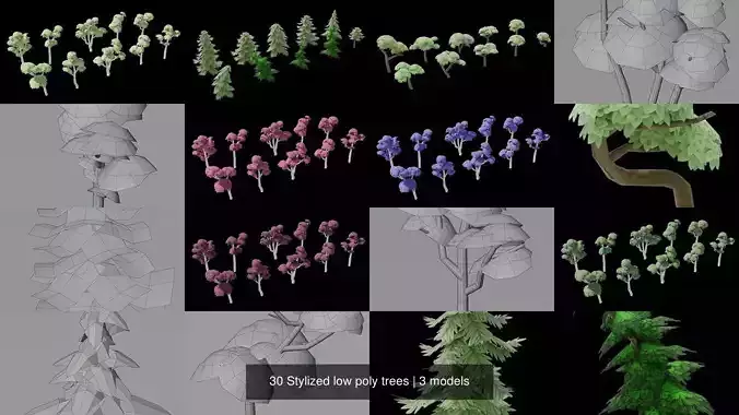 30 Stylized low poly trees 3D Model Collection