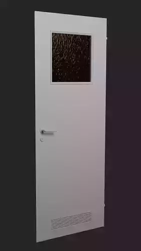 White bathroom door with a glass pane
