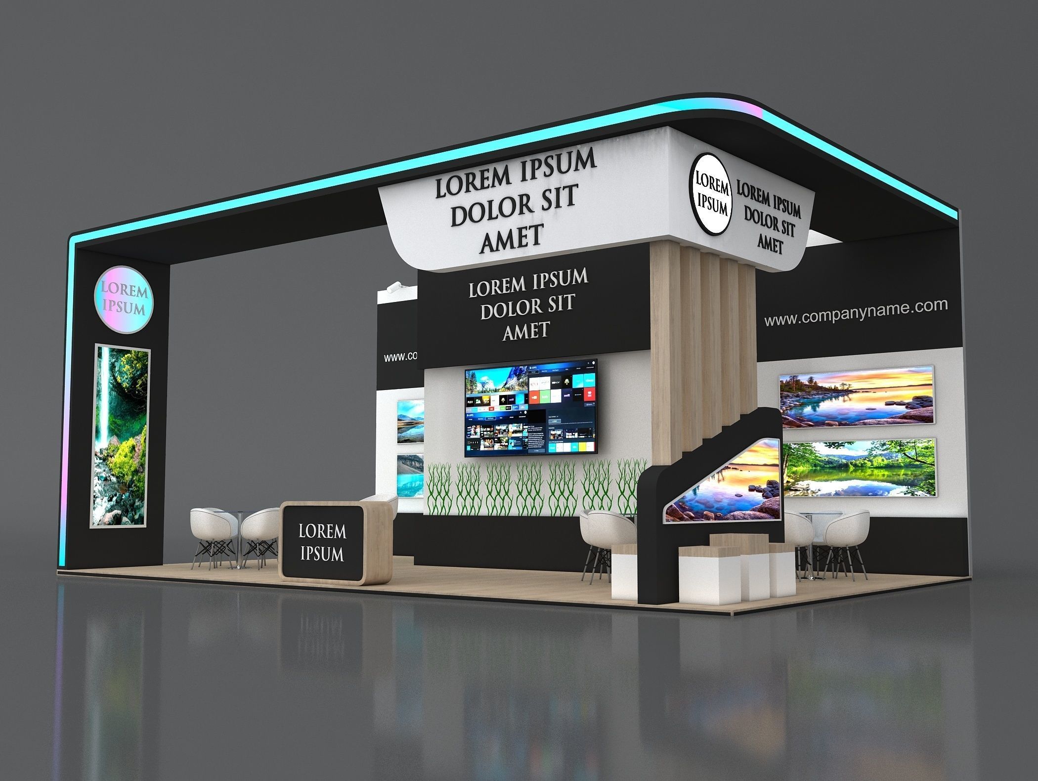 Booth Exhibition Stand Stall 10x6m Height 400 cm 3 Side Open 3D model_4