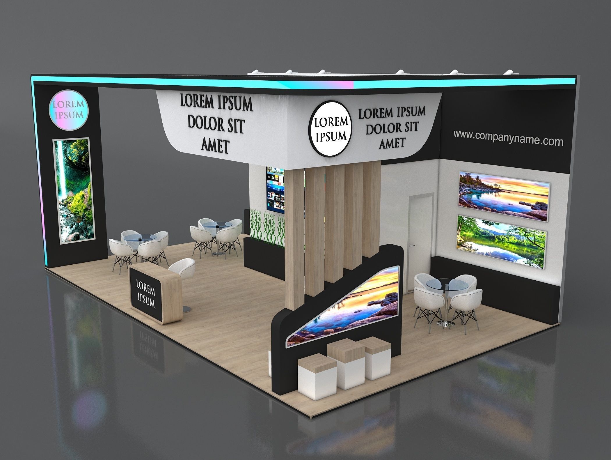 Booth Exhibition Stand Stall 10x6m Height 400 cm 3 Side Open 3D model_3