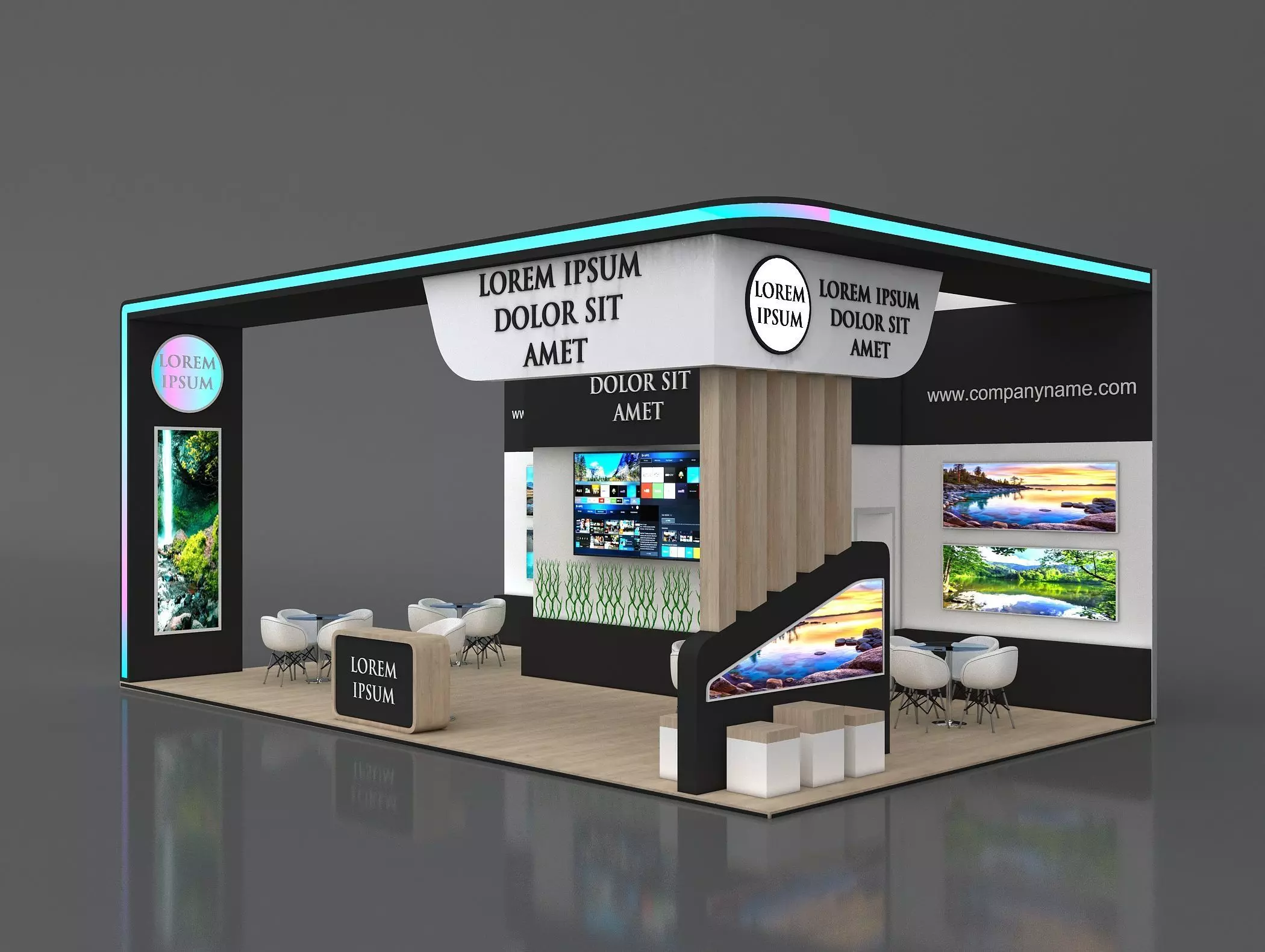Booth Exhibition Stand Stall 10x6m Height 400 cm 3 Side Open 3D model_0
