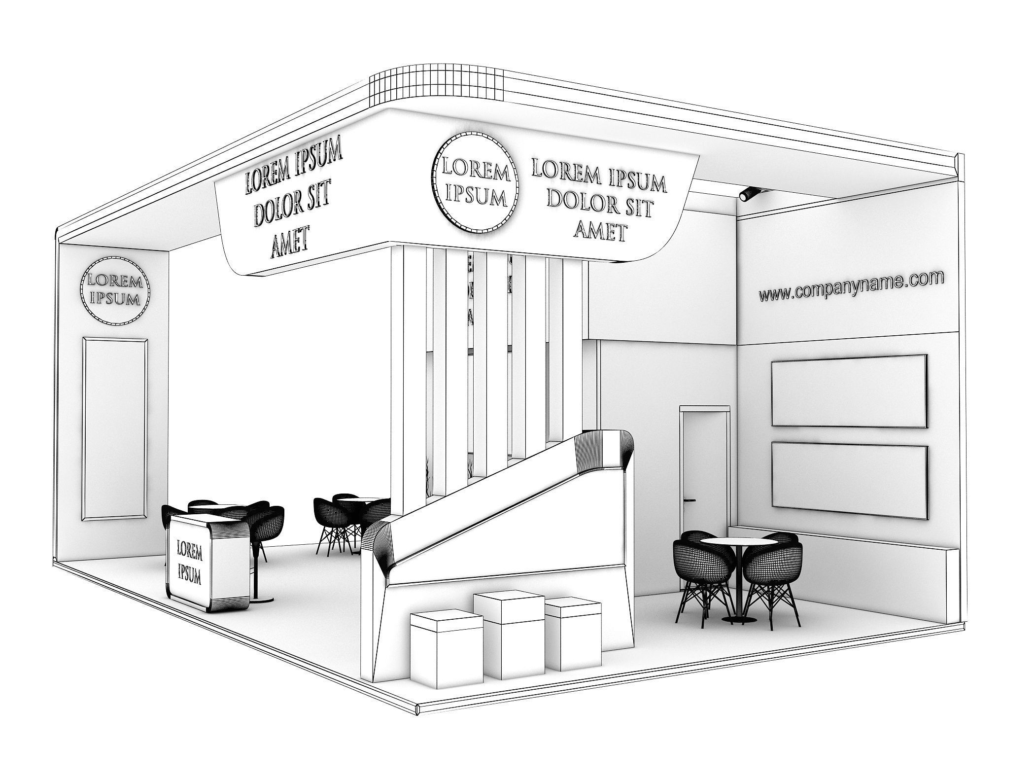 Booth Exhibition Stand Stall 10x6m Height 400 cm 3 Side Open 3D model_10