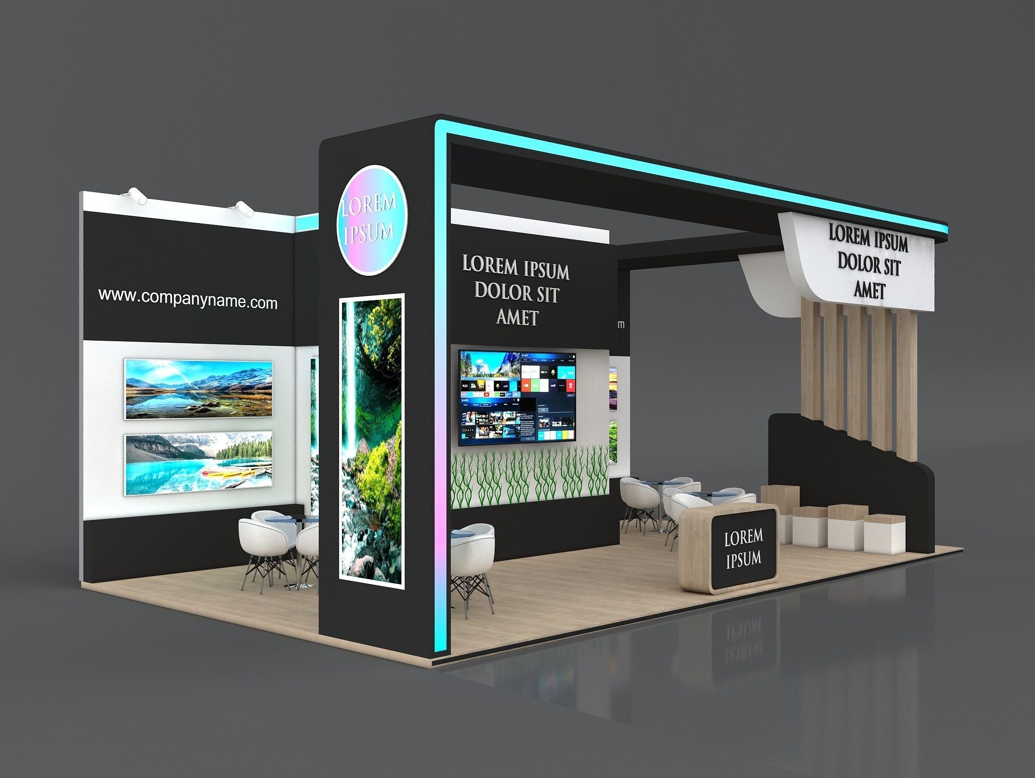 Booth Exhibition Stand Stall 10x6m Height 400 cm 3 Side Open 3D model_5