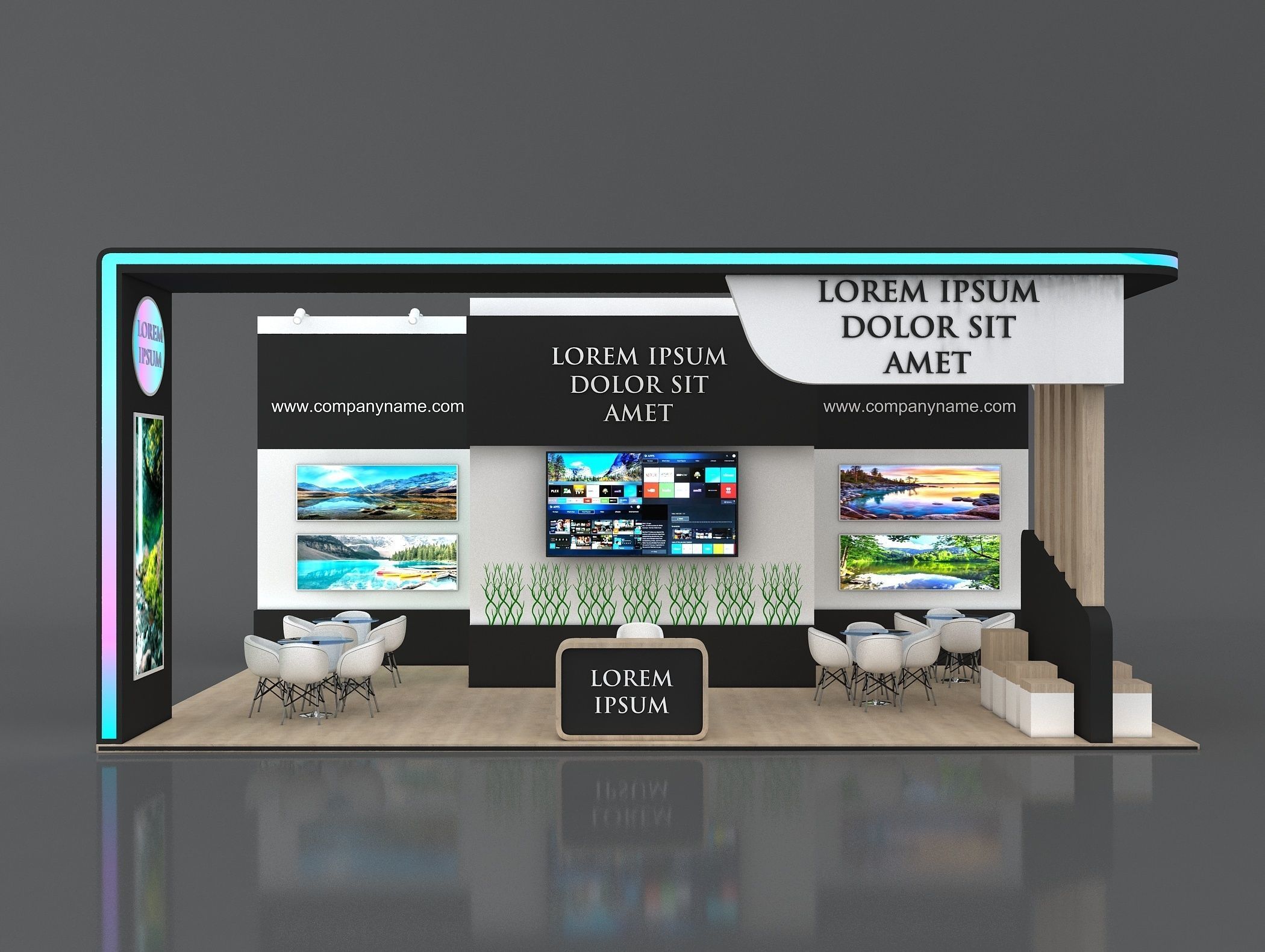 Booth Exhibition Stand Stall 10x6m Height 400 cm 3 Side Open 3D model_2