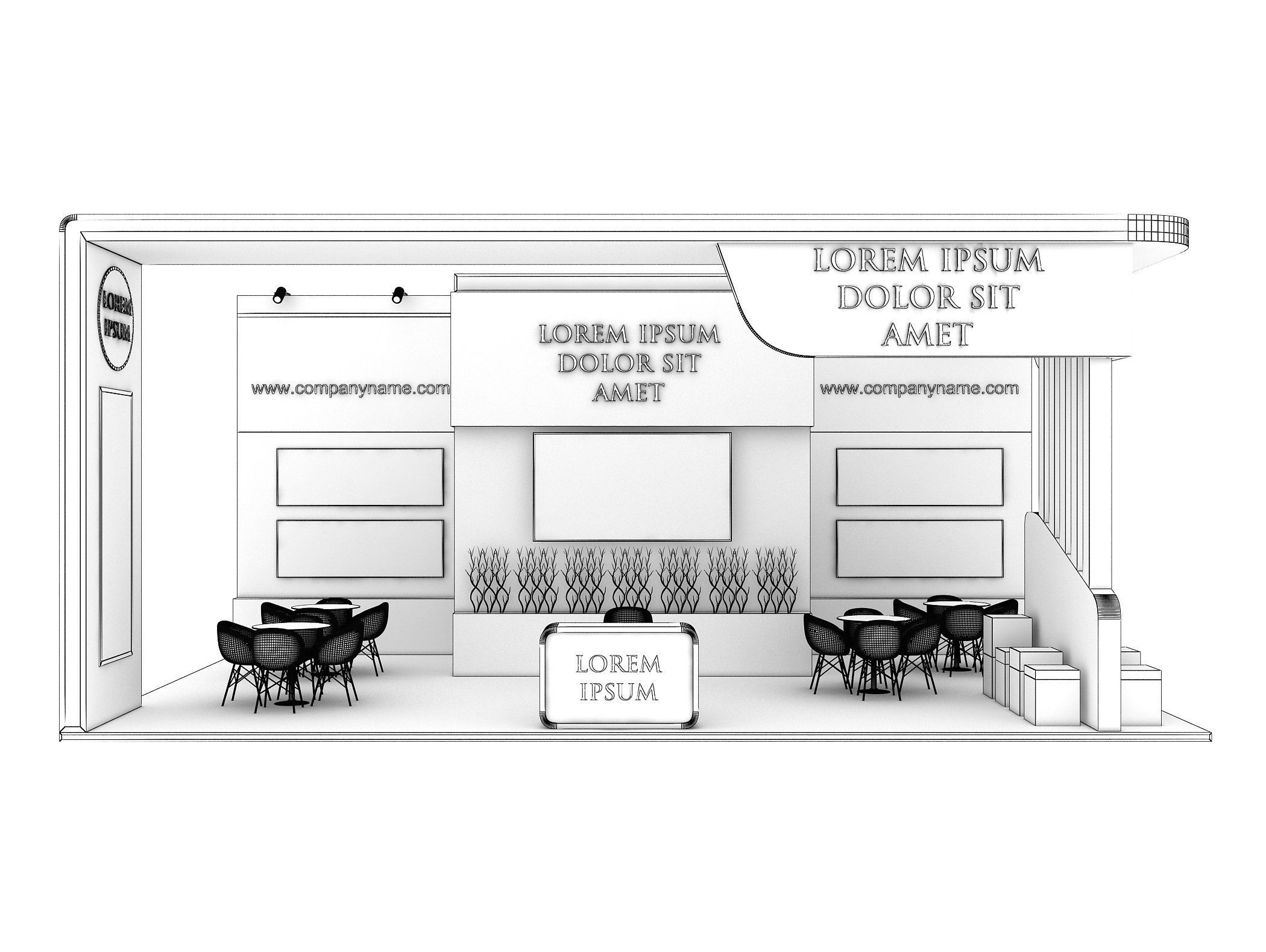 Booth Exhibition Stand Stall 10x6m Height 400 cm 3 Side Open 3D model_11