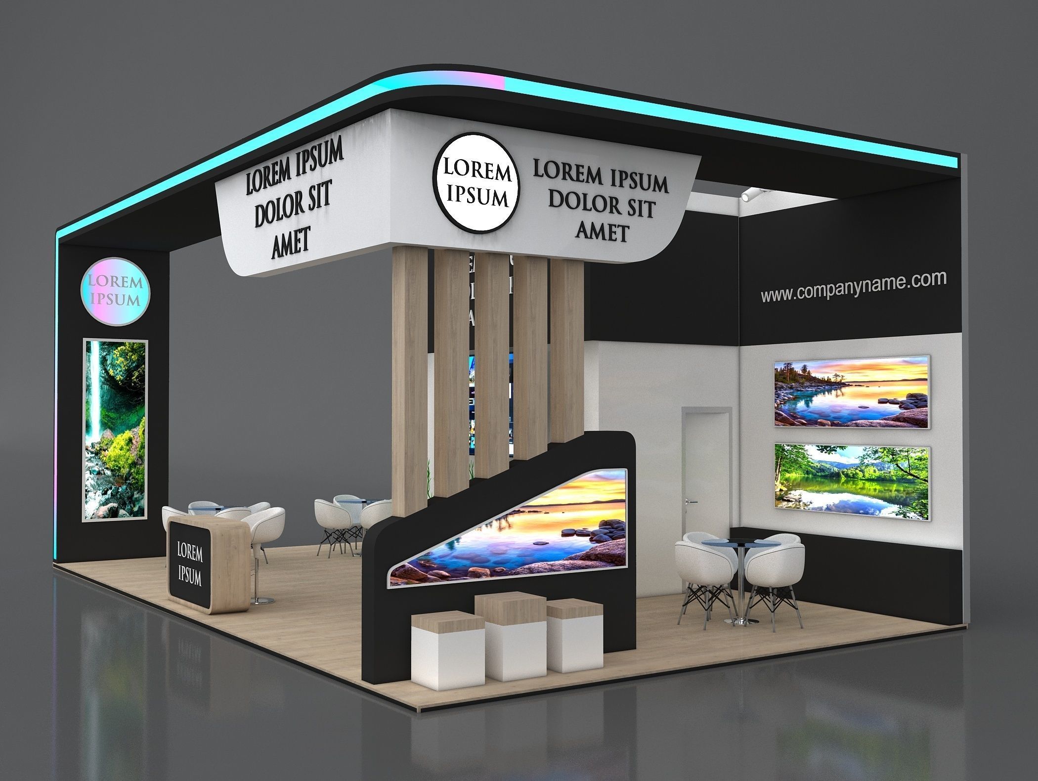 Booth Exhibition Stand Stall 10x6m Height 400 cm 3 Side Open 3D model_6