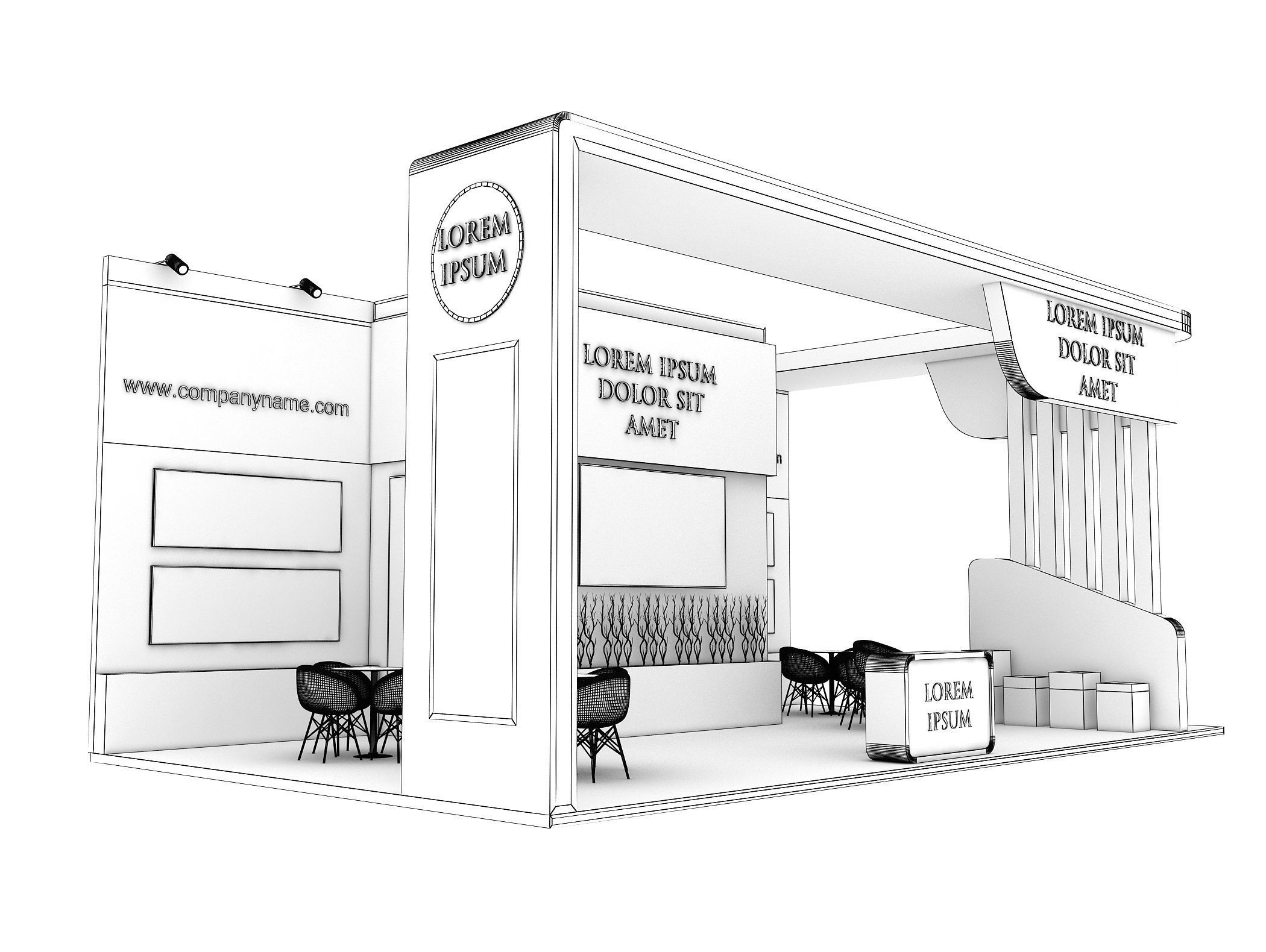 Booth Exhibition Stand Stall 10x6m Height 400 cm 3 Side Open 3D model_7