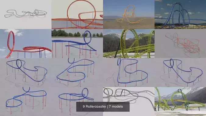 9 Rollercoaster 3D Model Collection