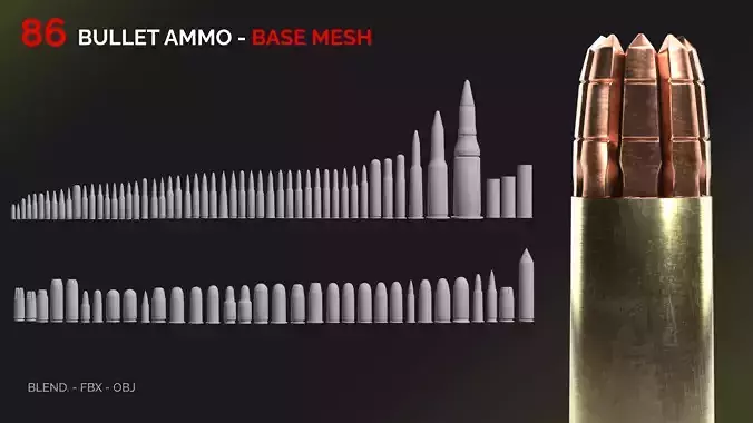 86 Bullets Ammo - Base mesh - Game Ready Low-poly 3D model