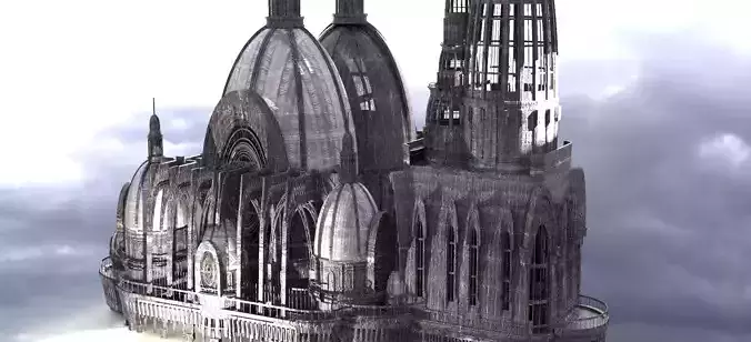 Steam punk cathedral Dragon lineage Halls Towers 3D model