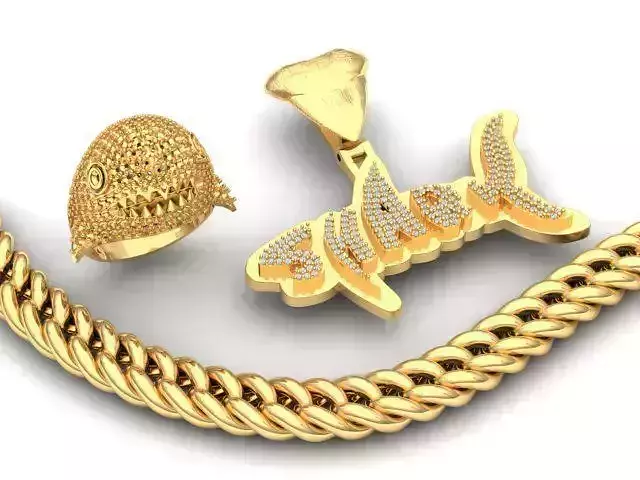 Combo Shark Pendant - Ring Gold Full Iced Out