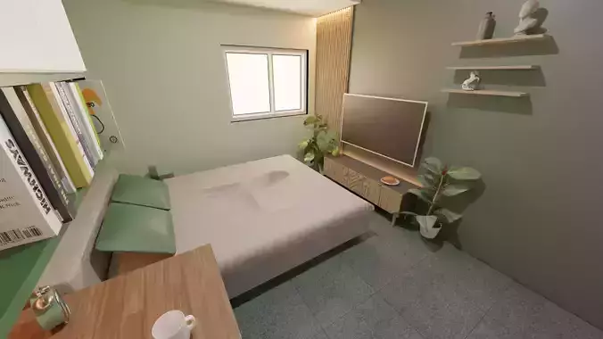Sage Dreams - Modern Green Bedroom Set for Millennial Living 3D model