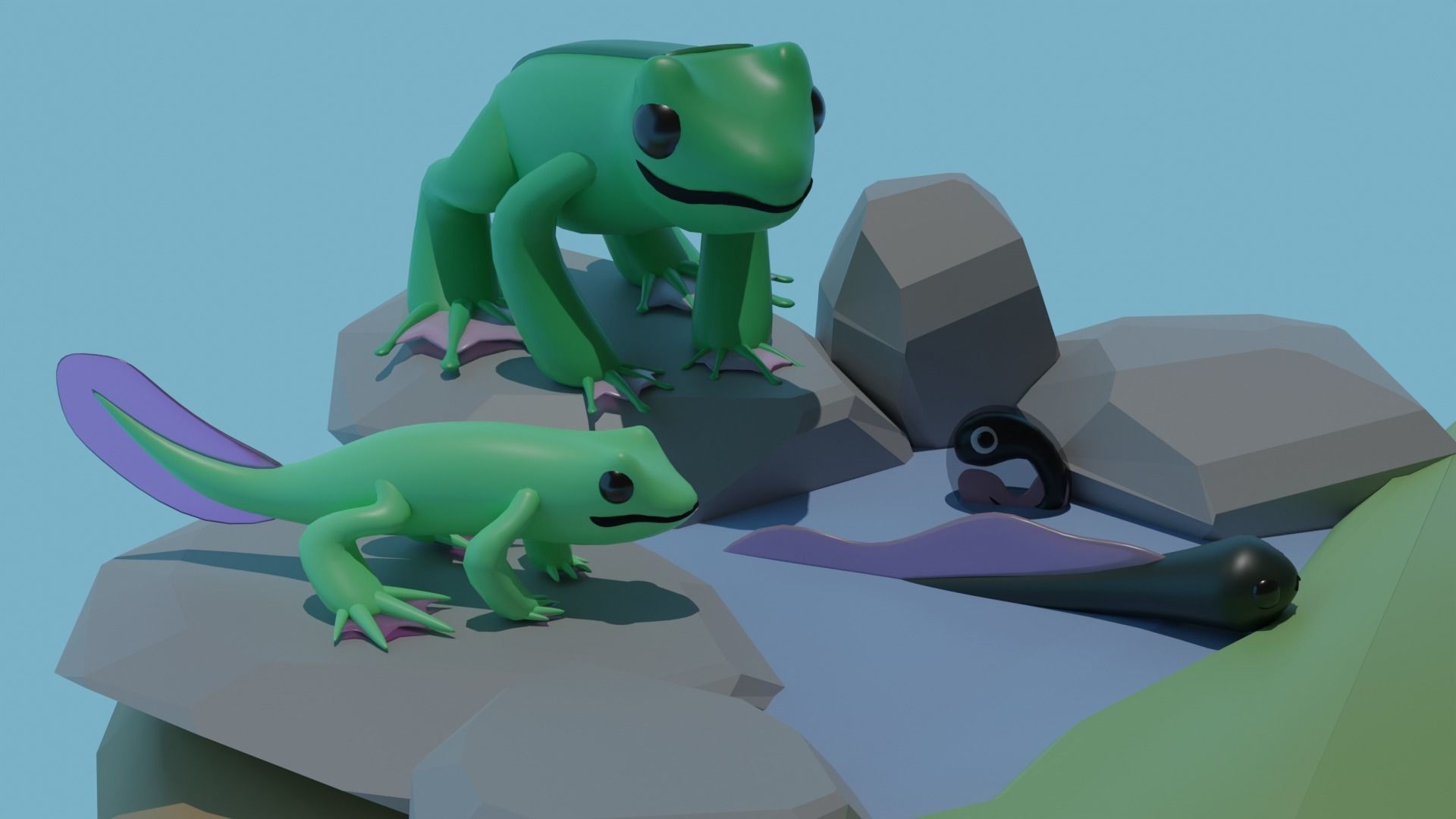 Cute Frog family set 3D model_1