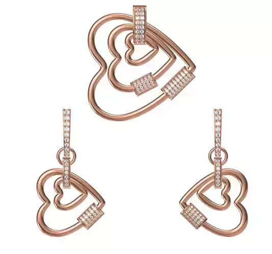 Women Heart Earrings Pendant Set STL JCD Details