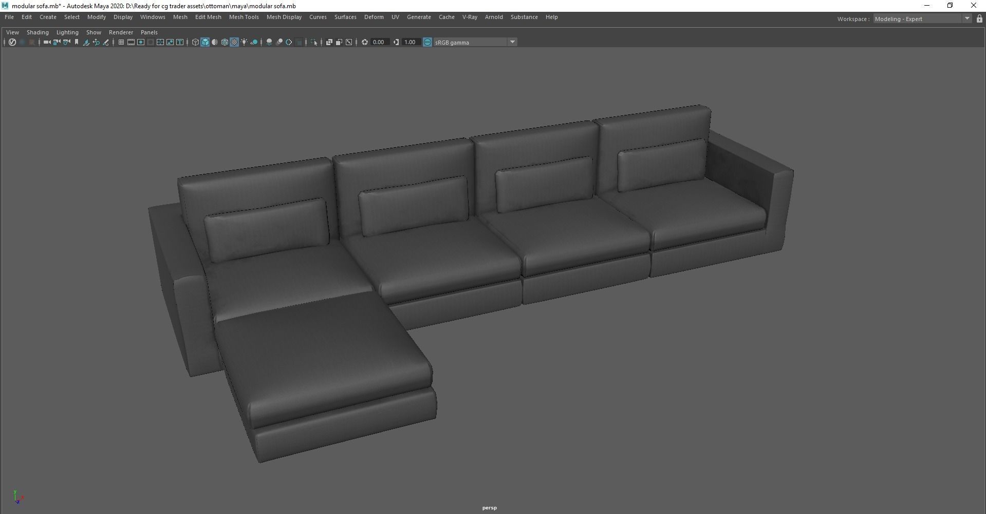 modular sofa - sectional sofa - ottoman sofa - chaise lounge Low-poly 3D model_25