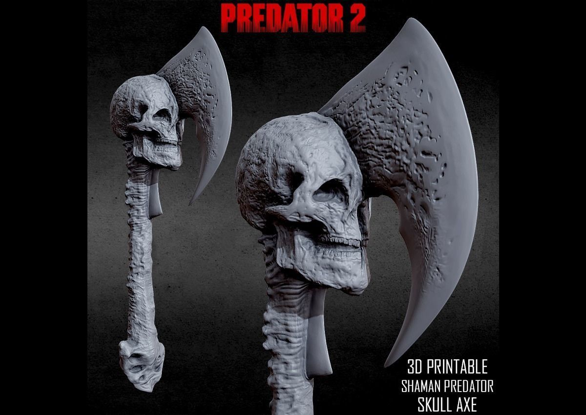 3D PRINTABLE SHAMAN PREDATOR BIOMASK AND SKULL AXE PREDATOR 2 3D print model_4