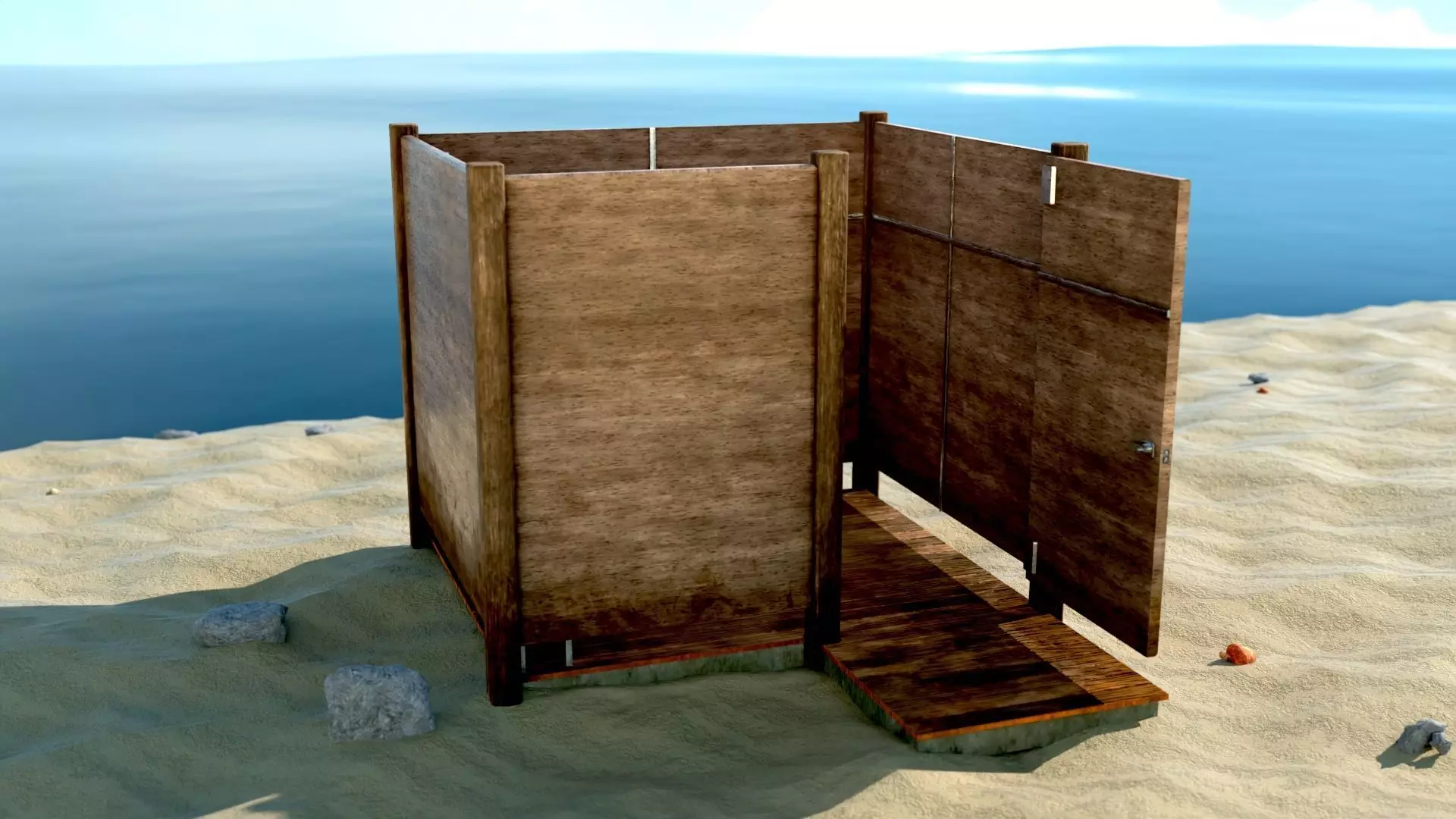 Dressing booth Changing room Beach cabin tent Low-poly 3D model_0