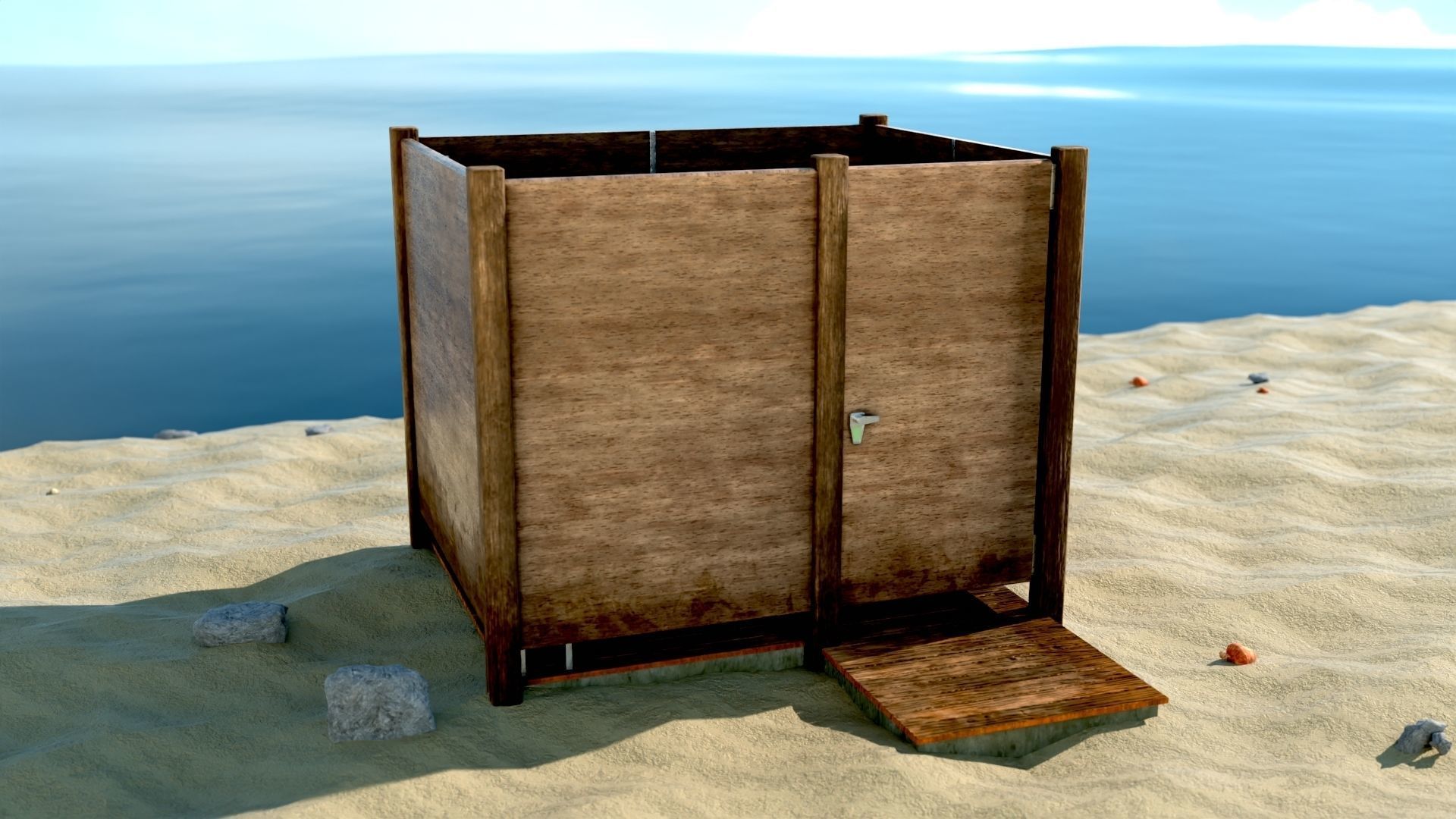 Dressing booth Changing room Beach cabin tent Low-poly 3D model_2