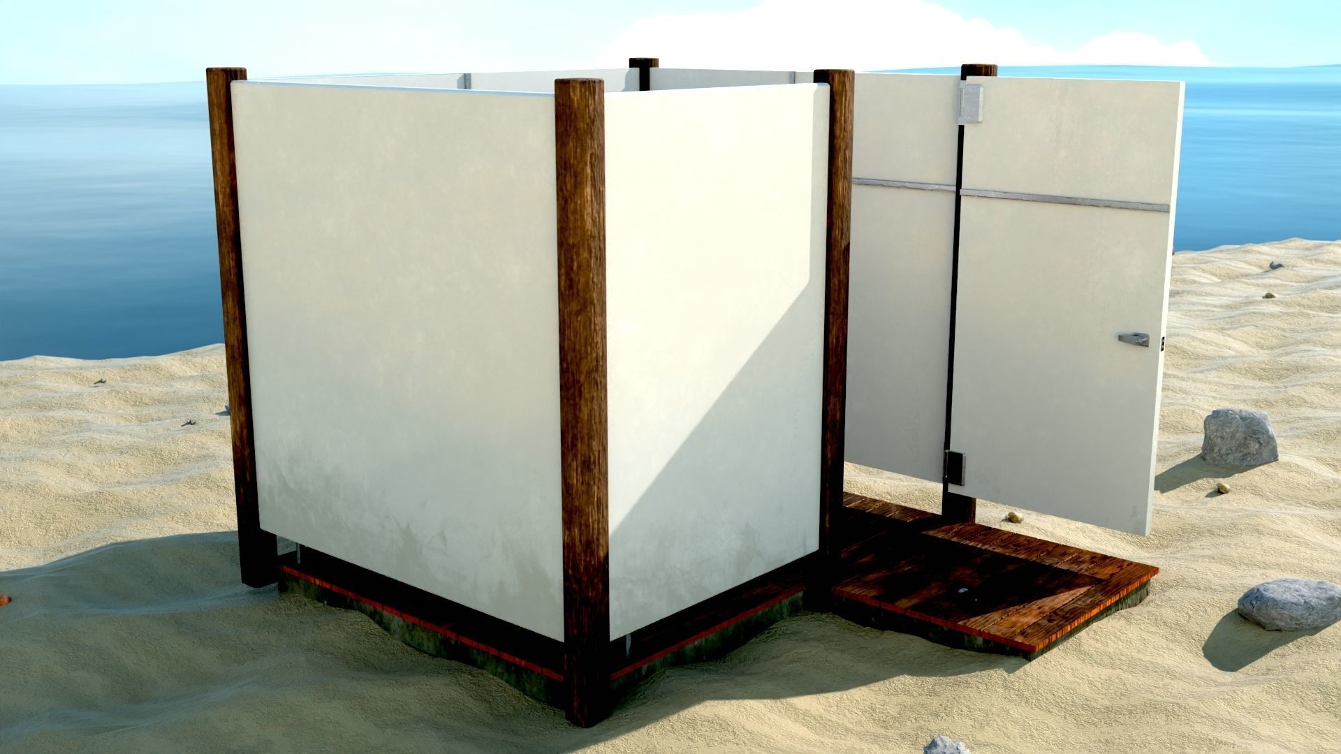 Dressing booth Changing room Beach cabin tent Low-poly 3D model_5