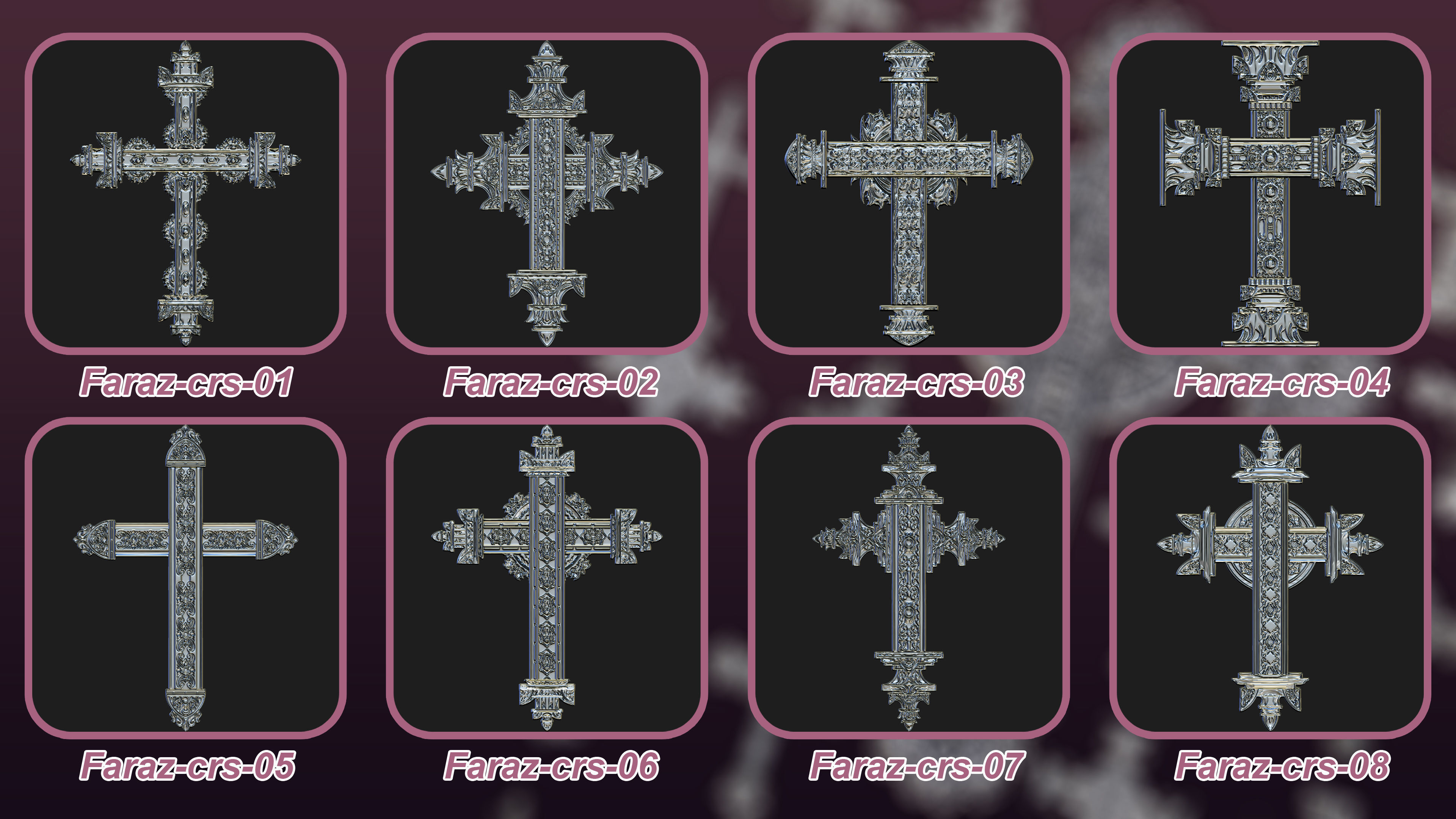 20 Christian Cross 3D Model alpha and Brush V2 3D model_1