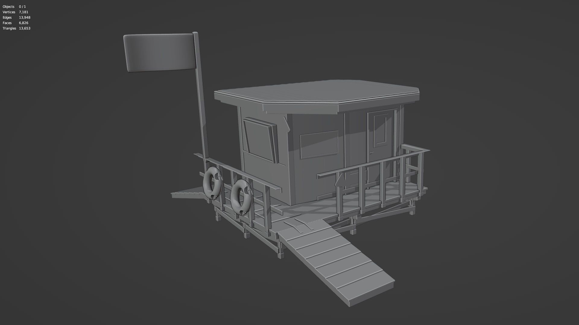 Lifestation post Lifeguard station Beach safety Low-poly 3D model_6