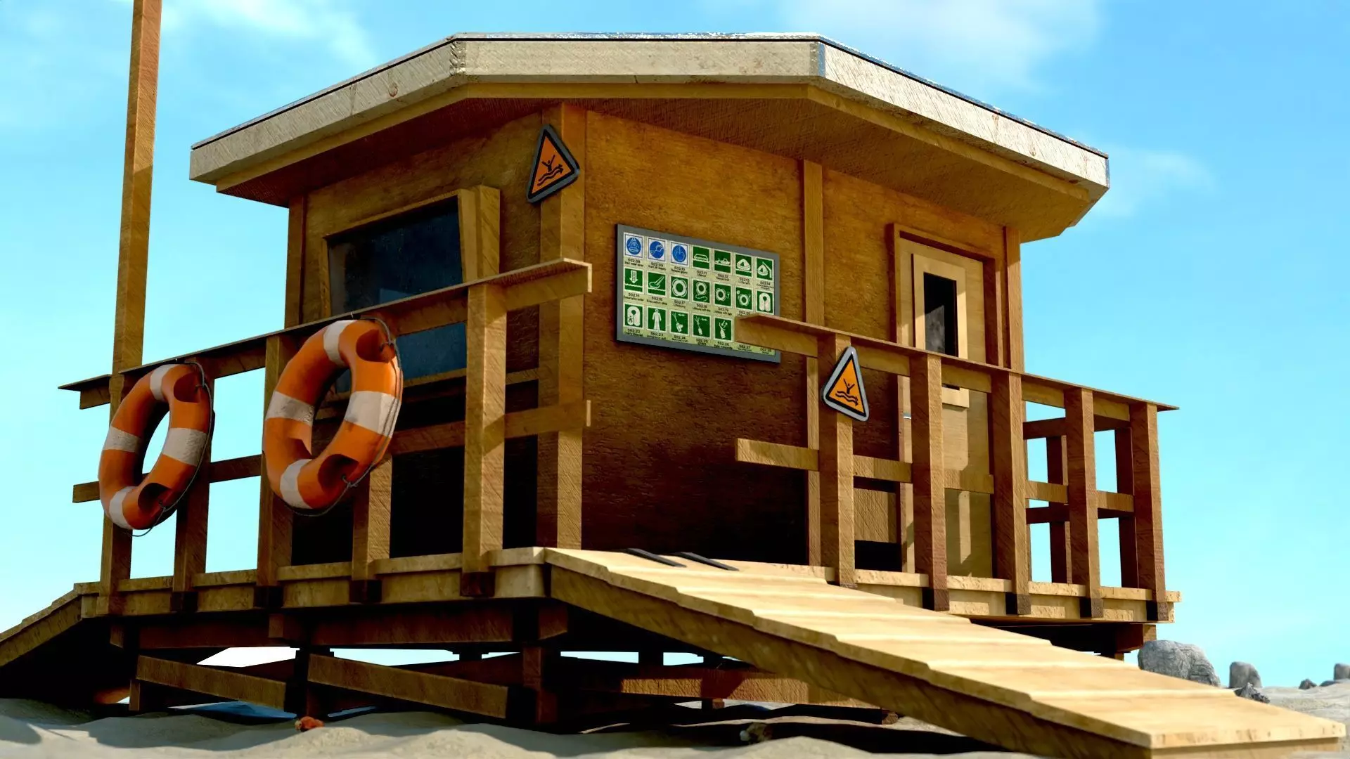 Lifestation post Lifeguard station Beach safety Low-poly 3D model_0