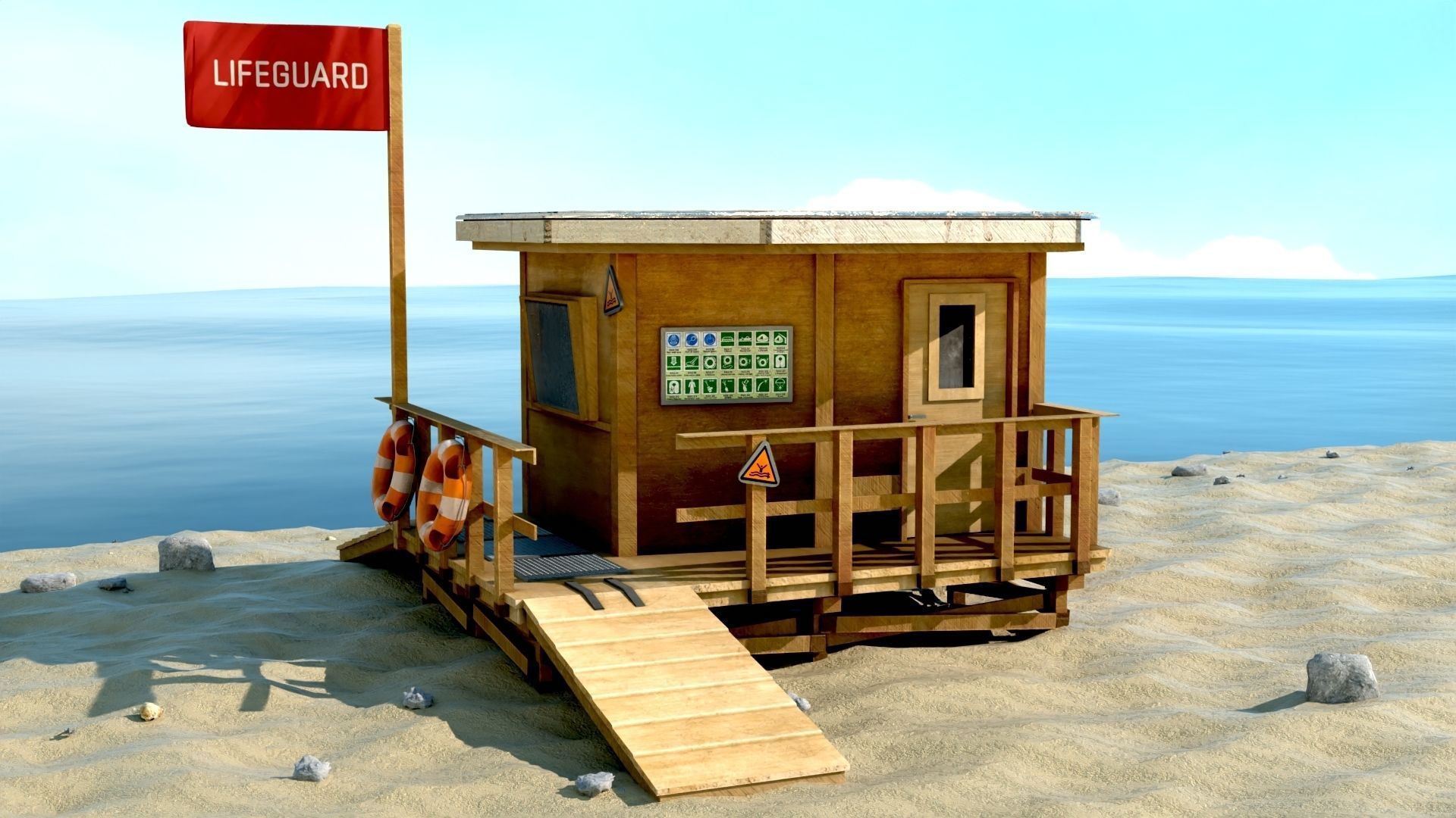Lifestation post Lifeguard station Beach safety Low-poly 3D model_1