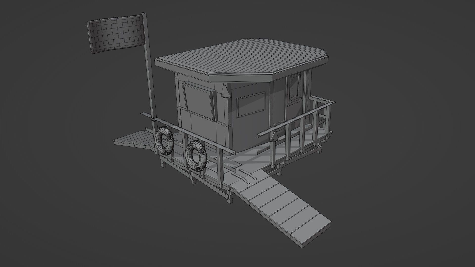 Lifestation post Lifeguard station Beach safety Low-poly 3D model_7