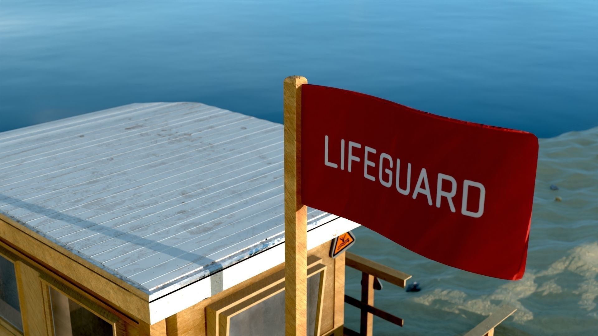 Lifestation post Lifeguard station Beach safety Low-poly 3D model_5