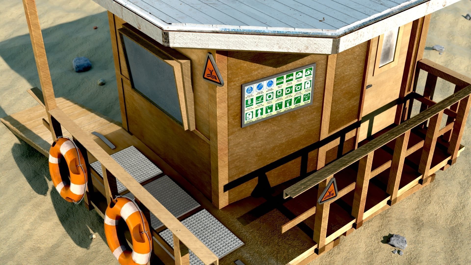Lifestation post Lifeguard station Beach safety Low-poly 3D model_3