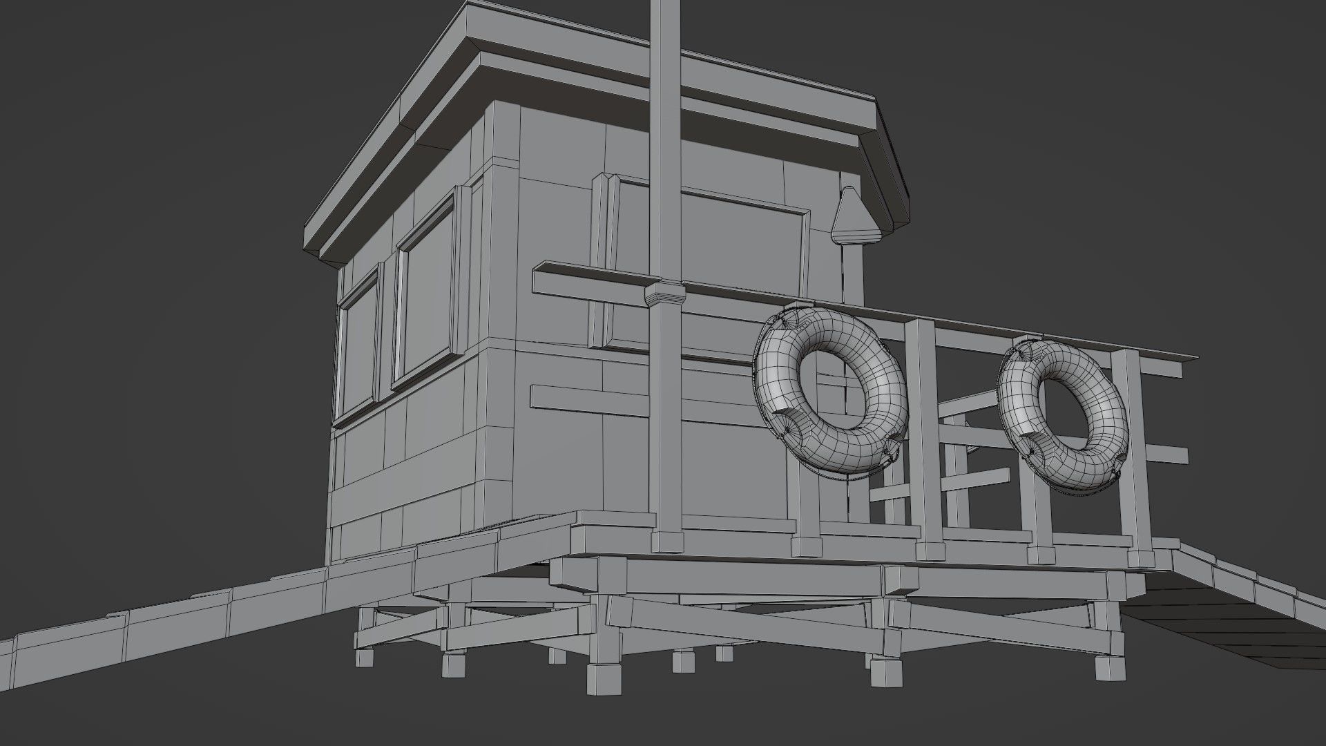 Lifestation post Lifeguard station Beach safety Low-poly 3D model_10