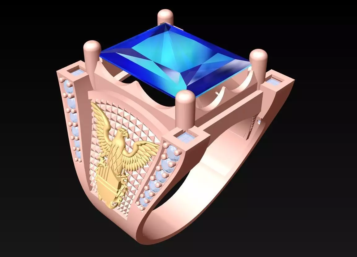 Eagle Ring - Rectangular Stone Ring - N3849 3D print model