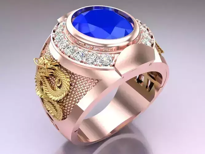 Dragon Ring - Oval stone ring - Mens Rings - N5261