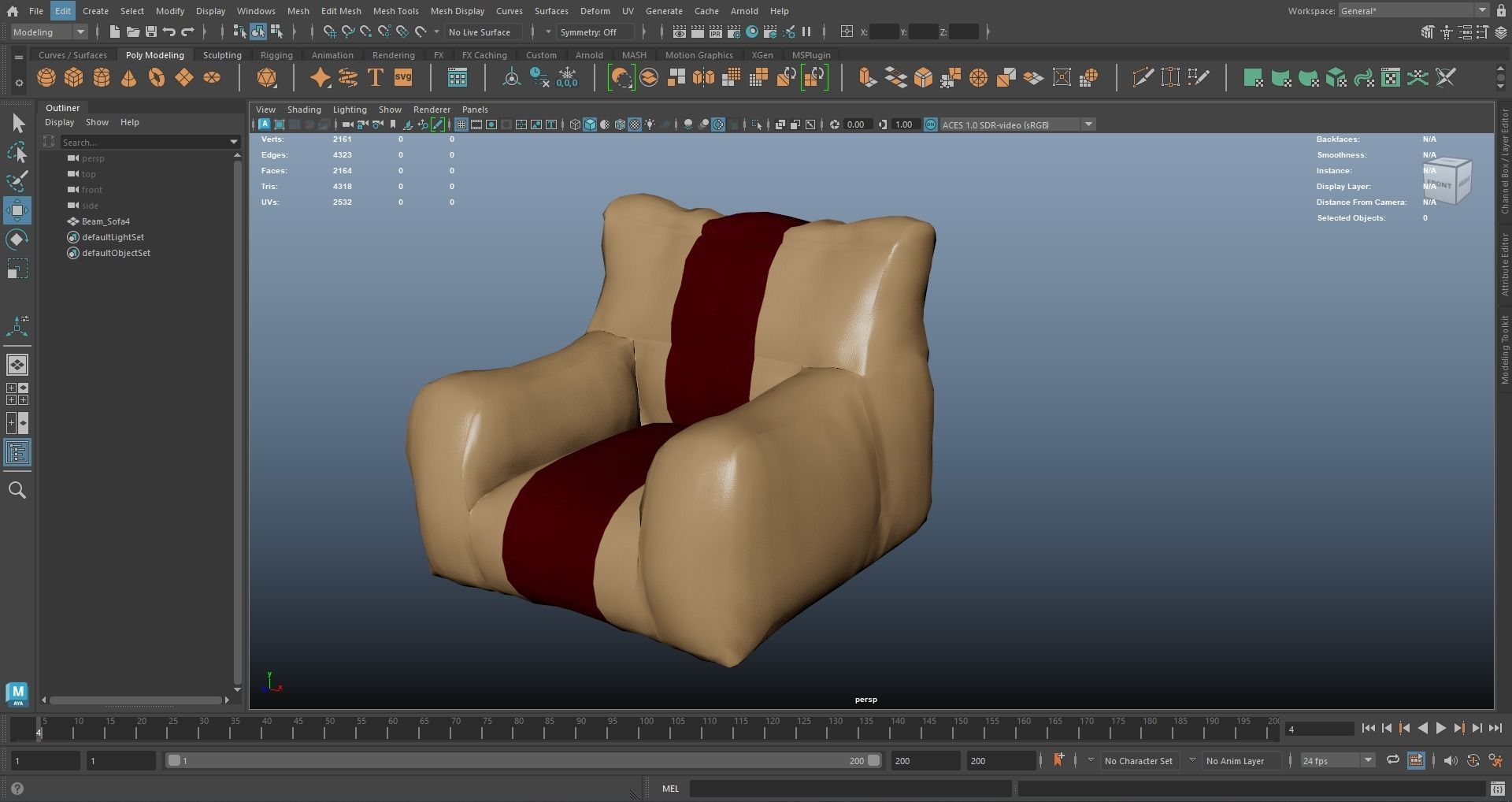 Beam Sofa AR VR PBR  Lowpoly with game ready 3d Model Low-poly 3D model_17