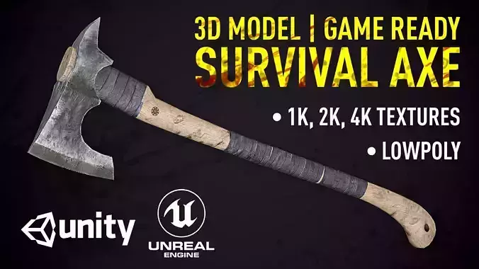 Survival Axe 3D Model Low-poly 3D model