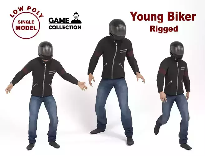 Young Biker Low-poly 3D model