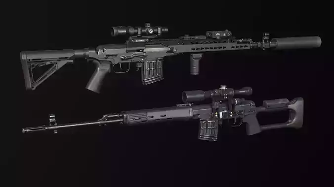SVD Dragunov Tiger Sniper Rifle with Tactical Kits Low-poly 3D model