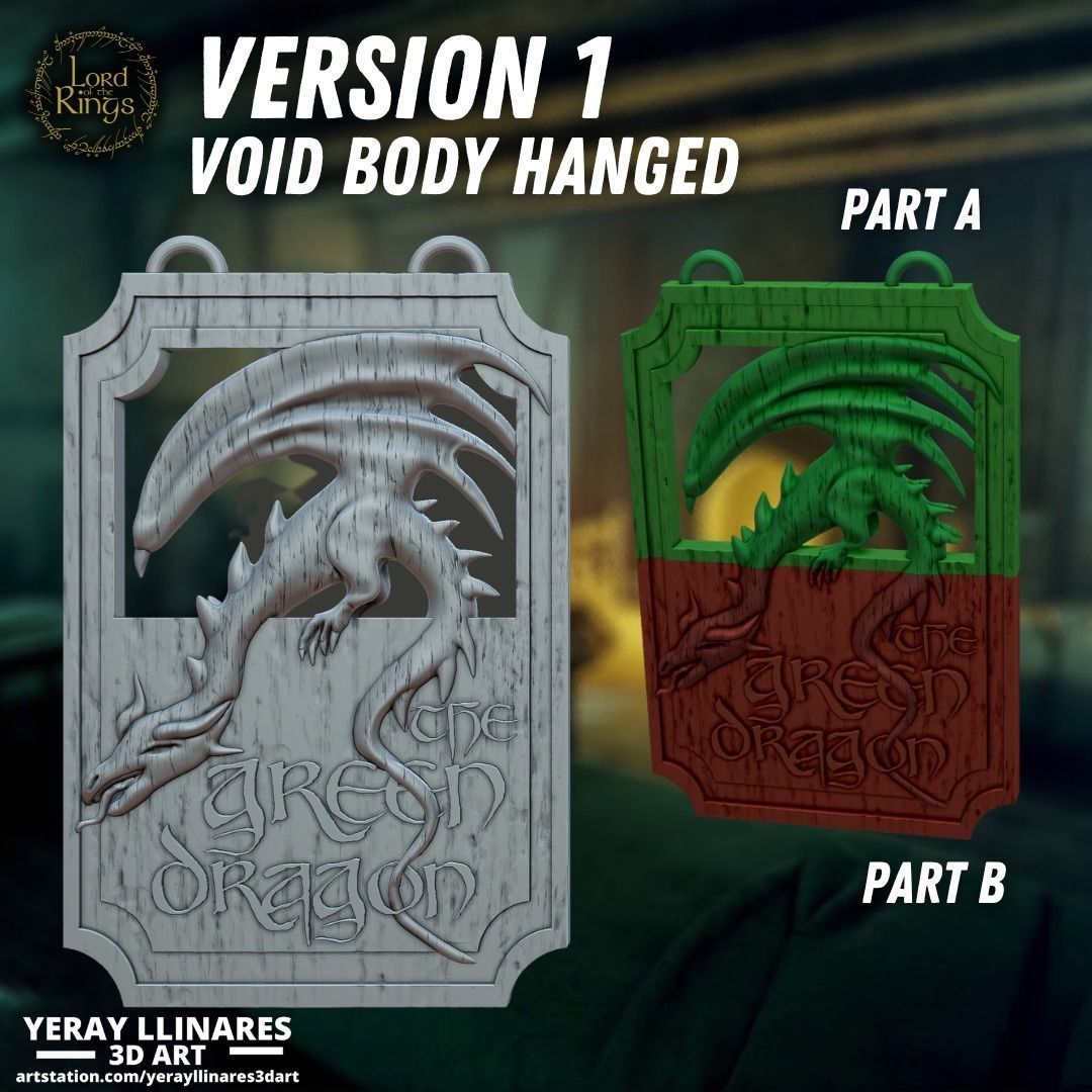 The Green Dragon Inn sign 3D print model_3