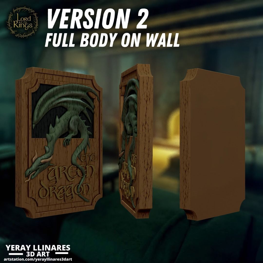 The Green Dragon Inn sign 3D print model_4