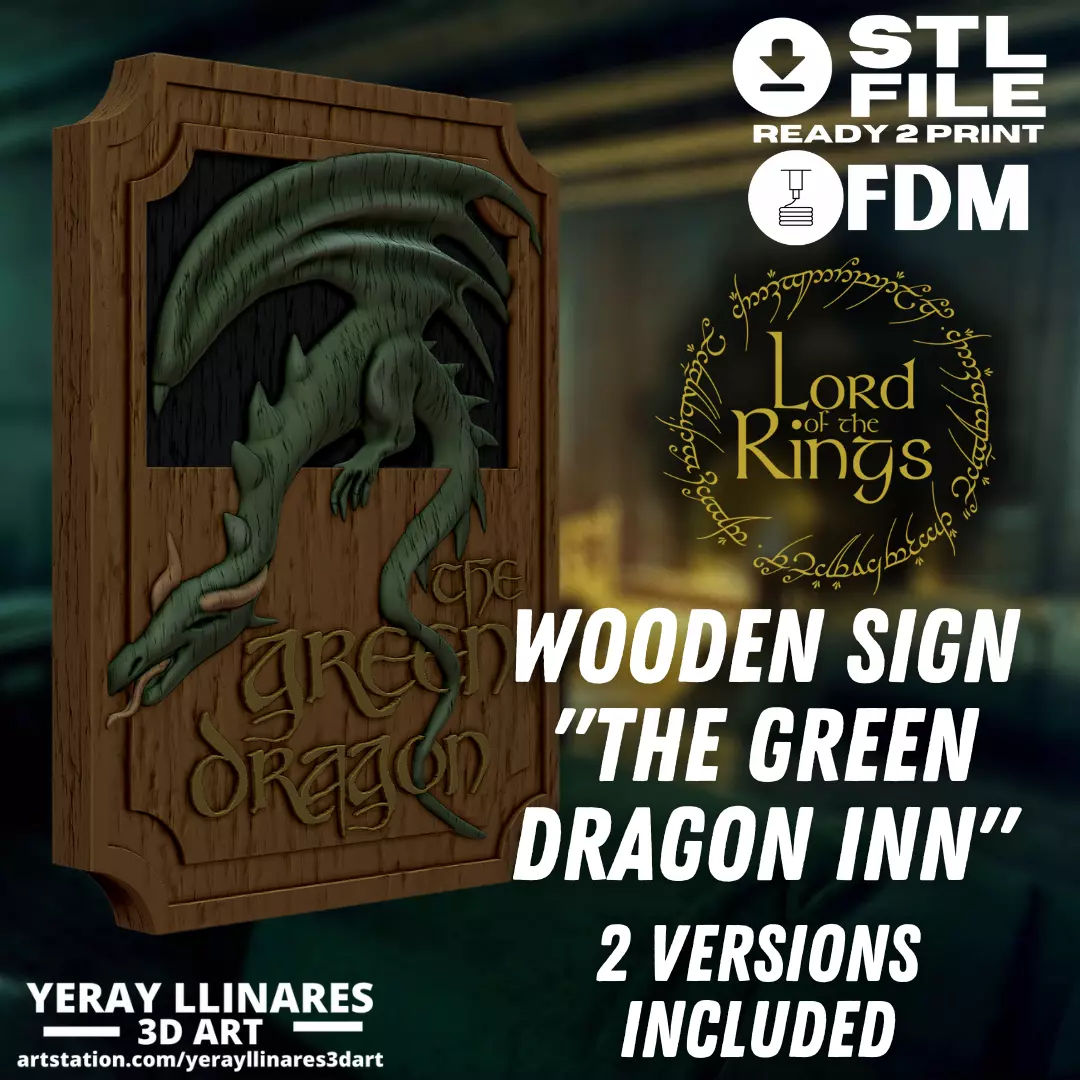 The Green Dragon Inn sign 3D print model_0