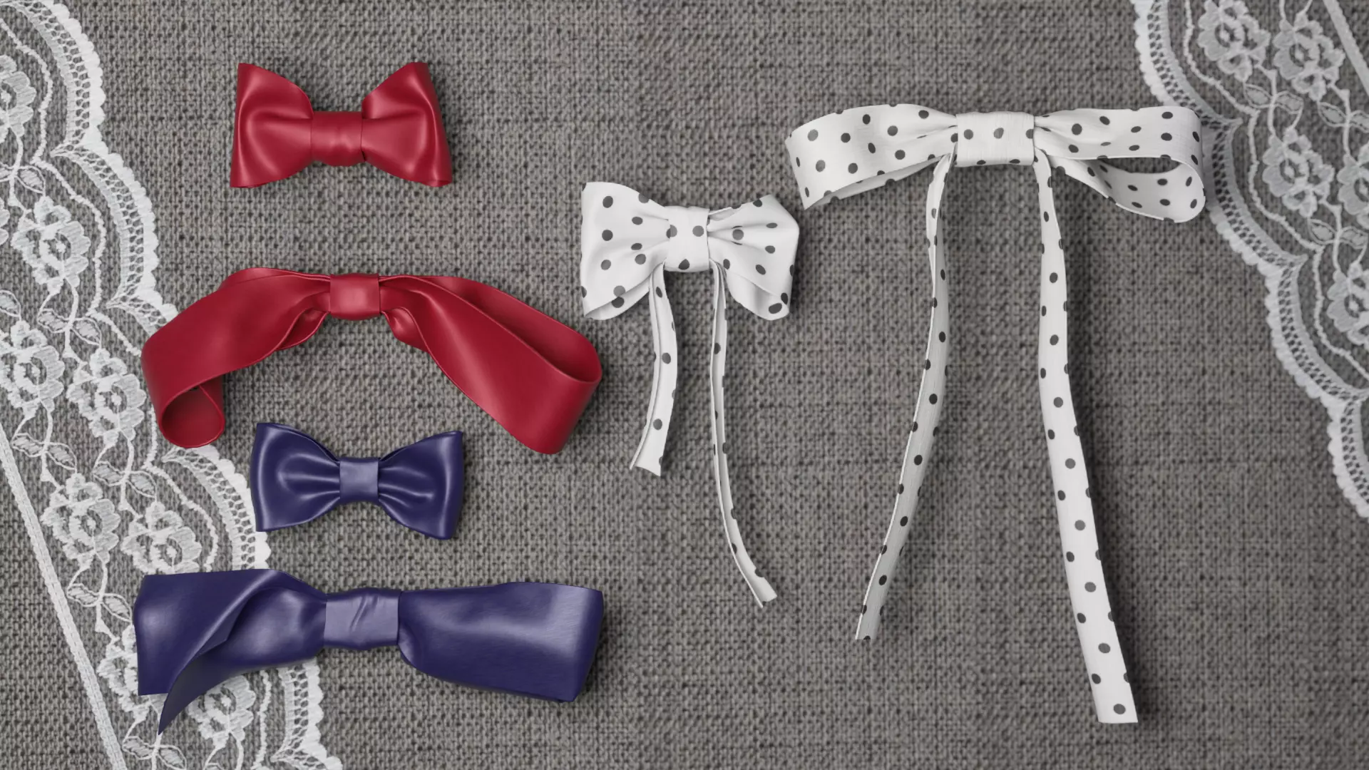Fabric Bow bob set Low-poly 3D model