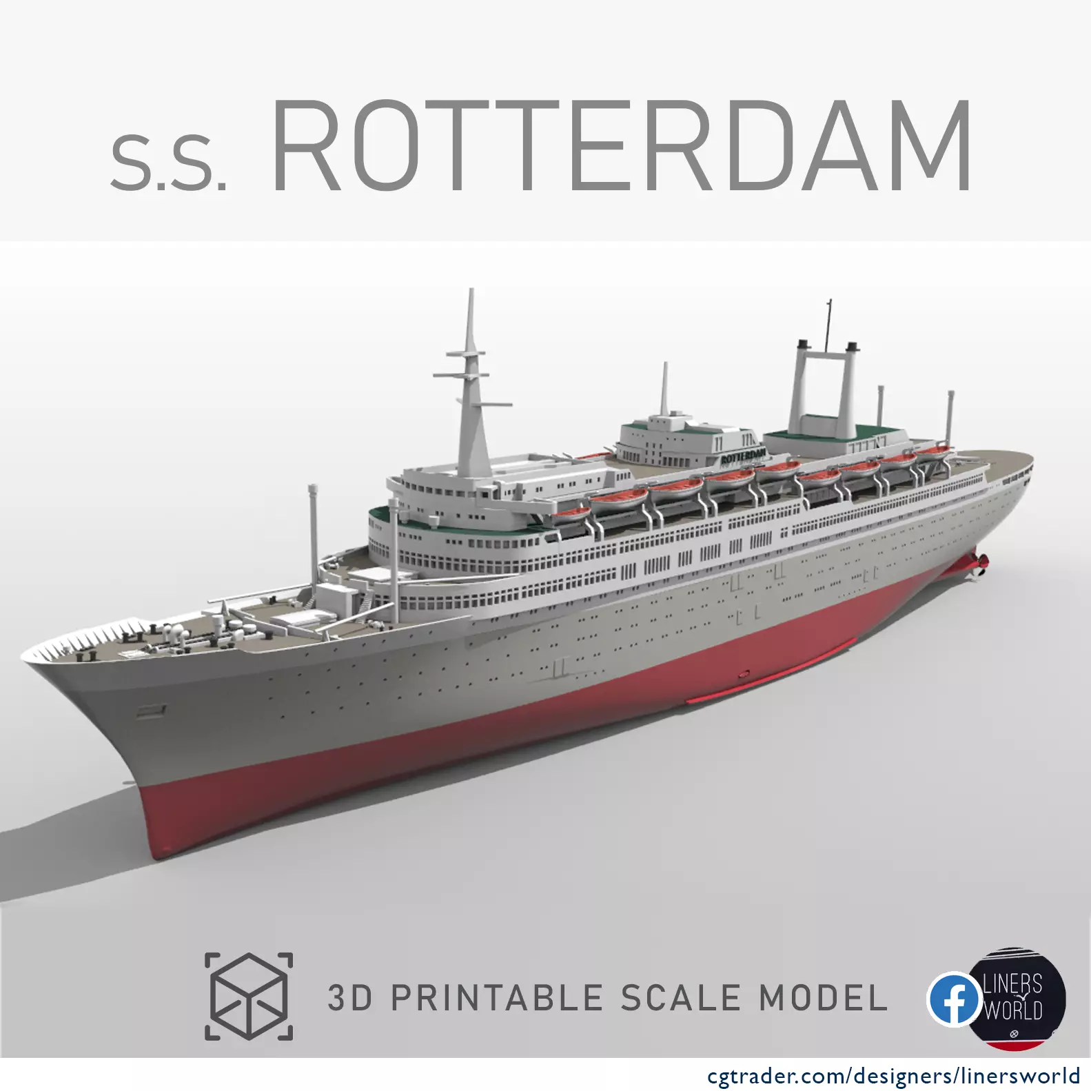 SS ROTTERDAM V ocean liner print ready full hull and waterline 3D print model