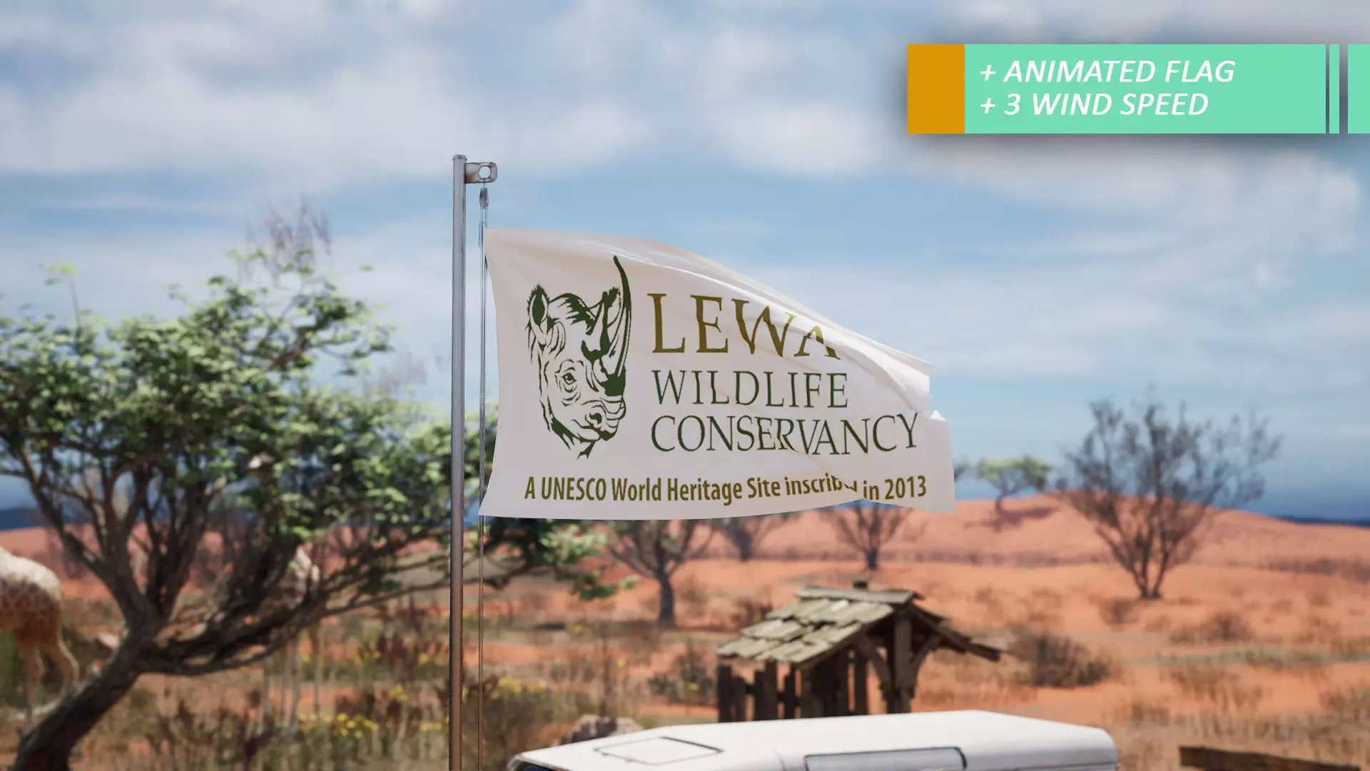 Pack of Animated Flags - 3 wind Speed 3D model_0