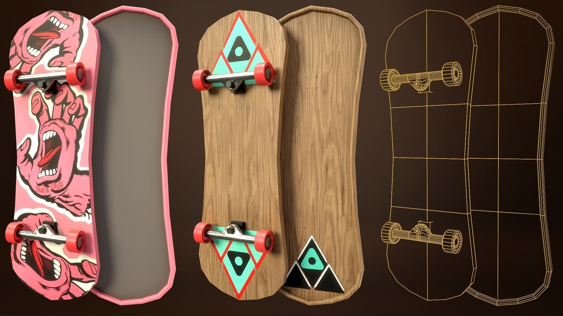 Skateboard Pack of 43 with two texture versions  Low-poly 3D model_11