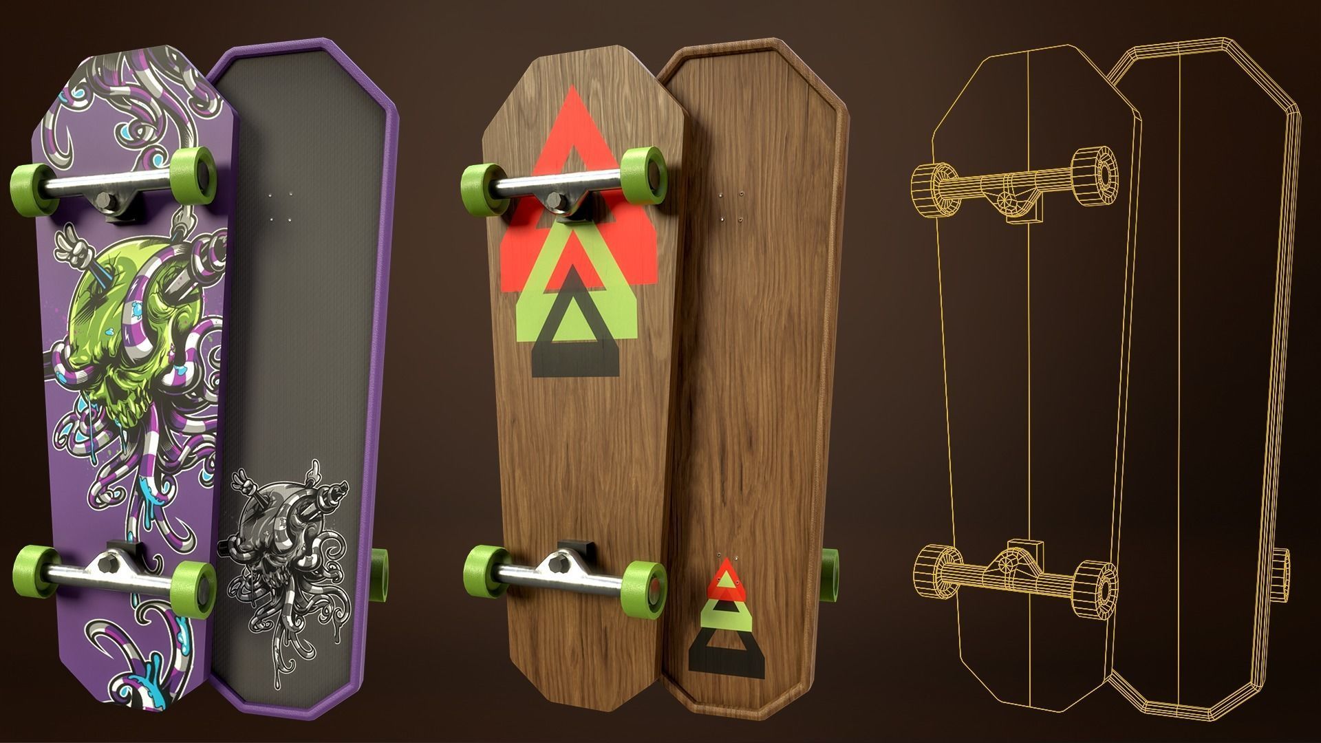 Skateboard Pack of 43 with two texture versions  Low-poly 3D model_15